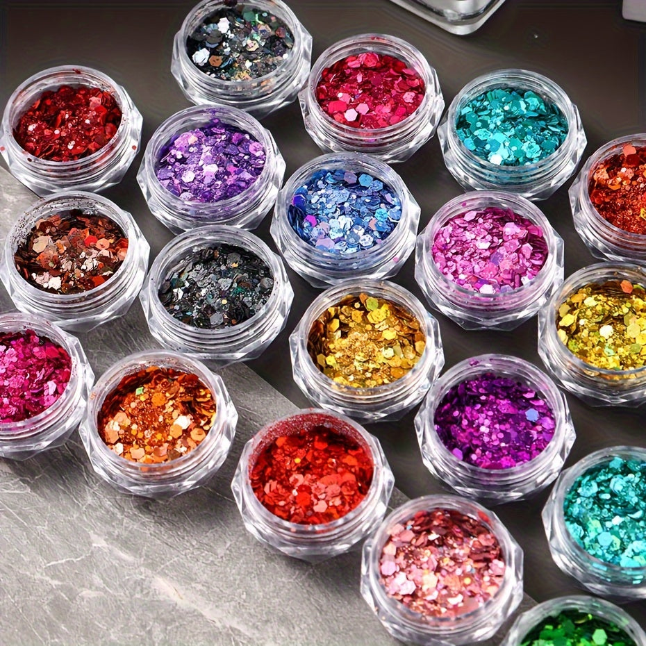 24pcs Hypoallergenic Hexagon Nail Glitter Sequins - Iridescent, Holographic Flakes for Stunning Manicures & Crafts - Assorted Colors, FULL BEAUTY